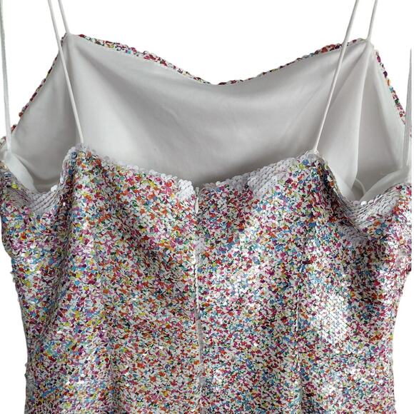 Endless Rose NEW Reversible Sequin White & Rainbow Confetti Mini Dress Large - Picture 9 of 16